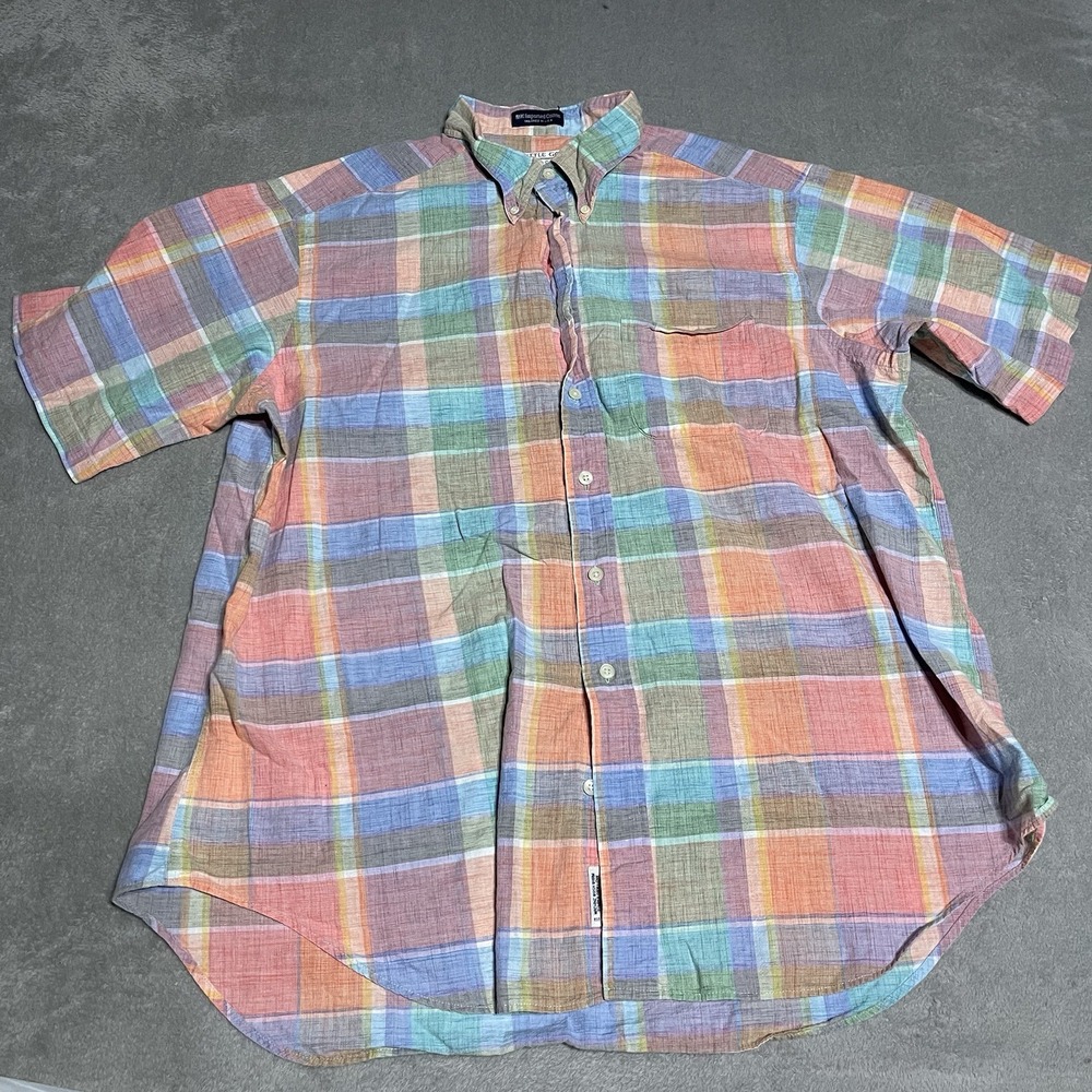 Tuttle Golf Collection‎ Mens XL Plaid Button Down Shirt Cotton Short Sleeve USA
